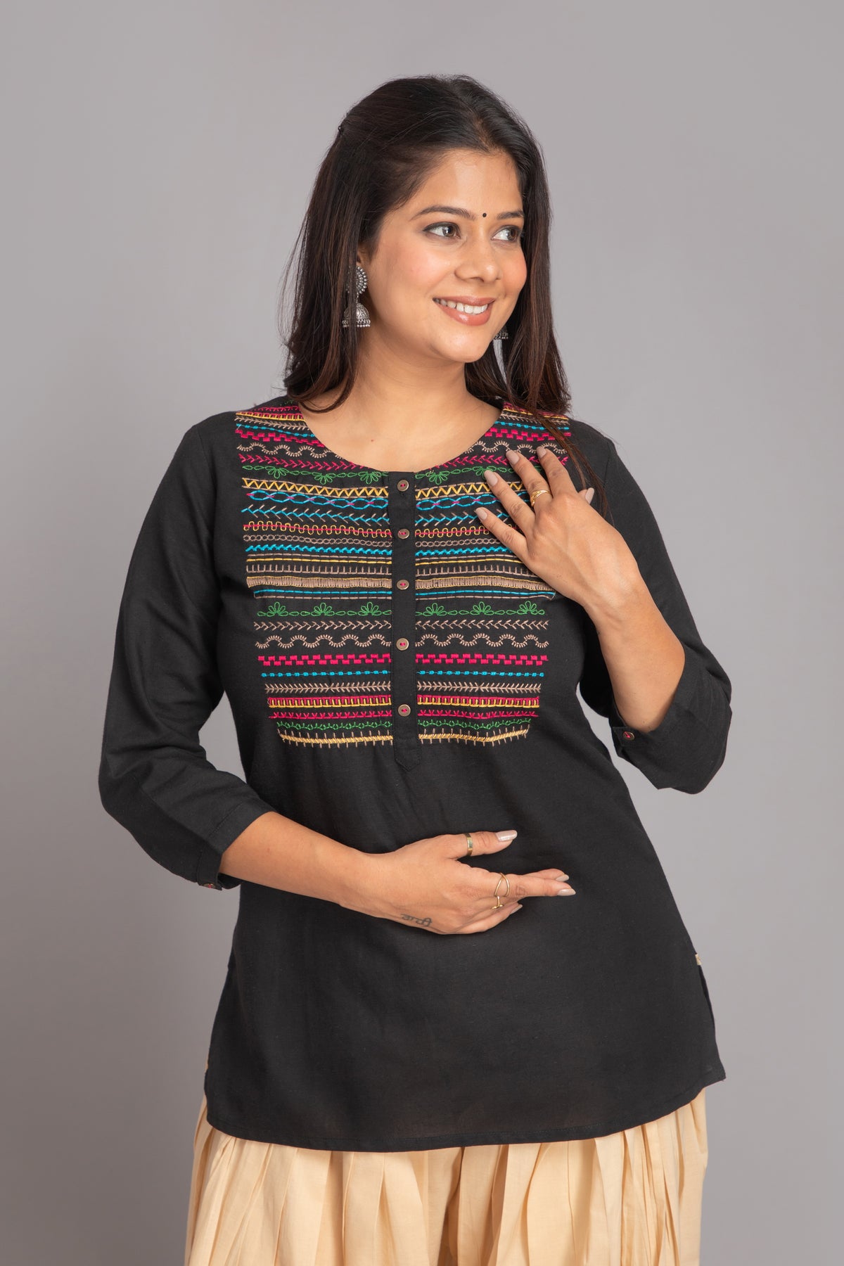 Rayon Linen Top with Colorful Embroidery