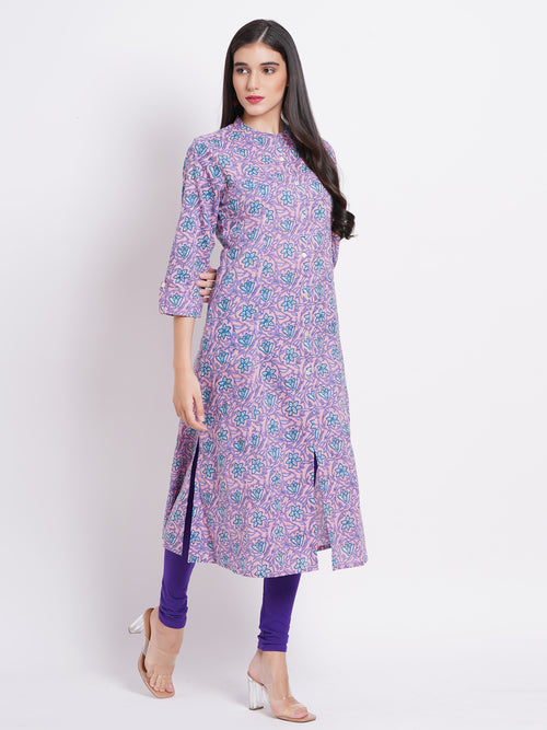 Printed A-Line Day Out Kurti with Button Details