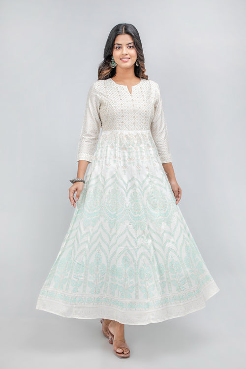 Silk Floor-Length Anarkali Dress with Adda Work