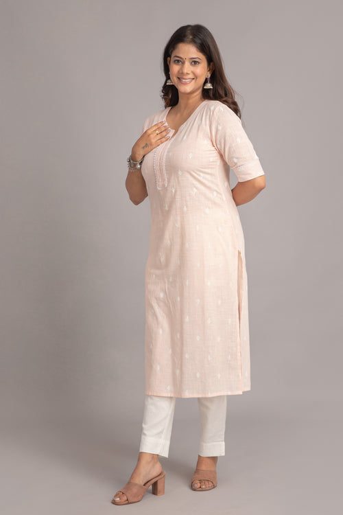 Printed Long Kurti with Embroidery & Bead Work