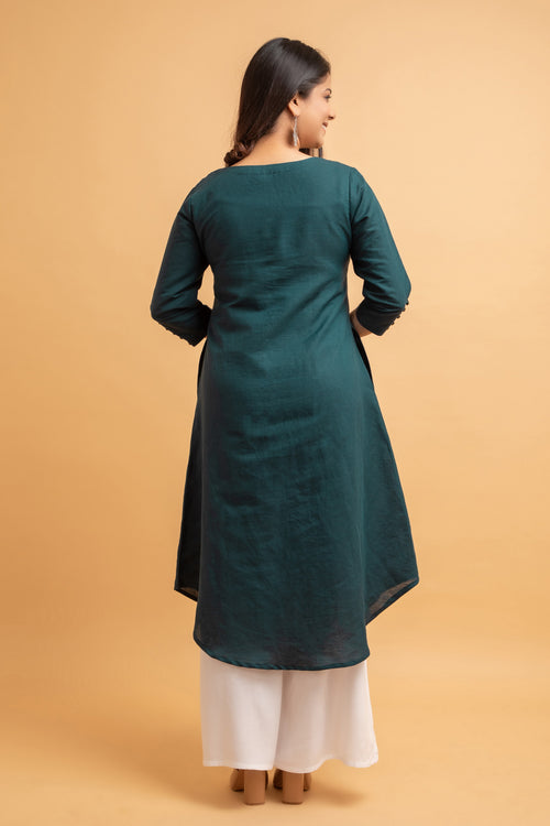 Cotton Linen Long Kurti with Button Detail