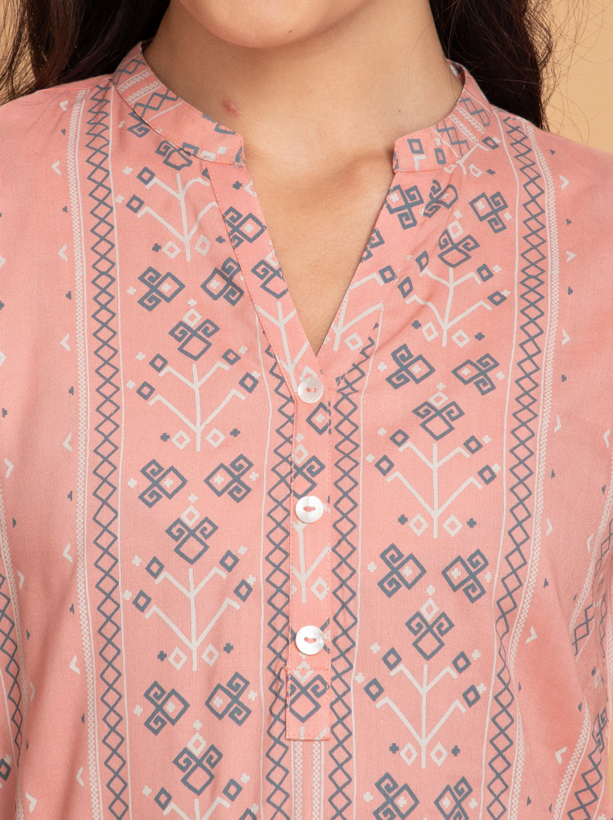 Rayon Staple Printed Stand Collar Kurta