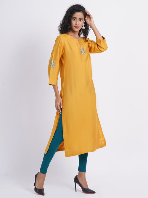 Embroidered Tussar Silk Long Kurti