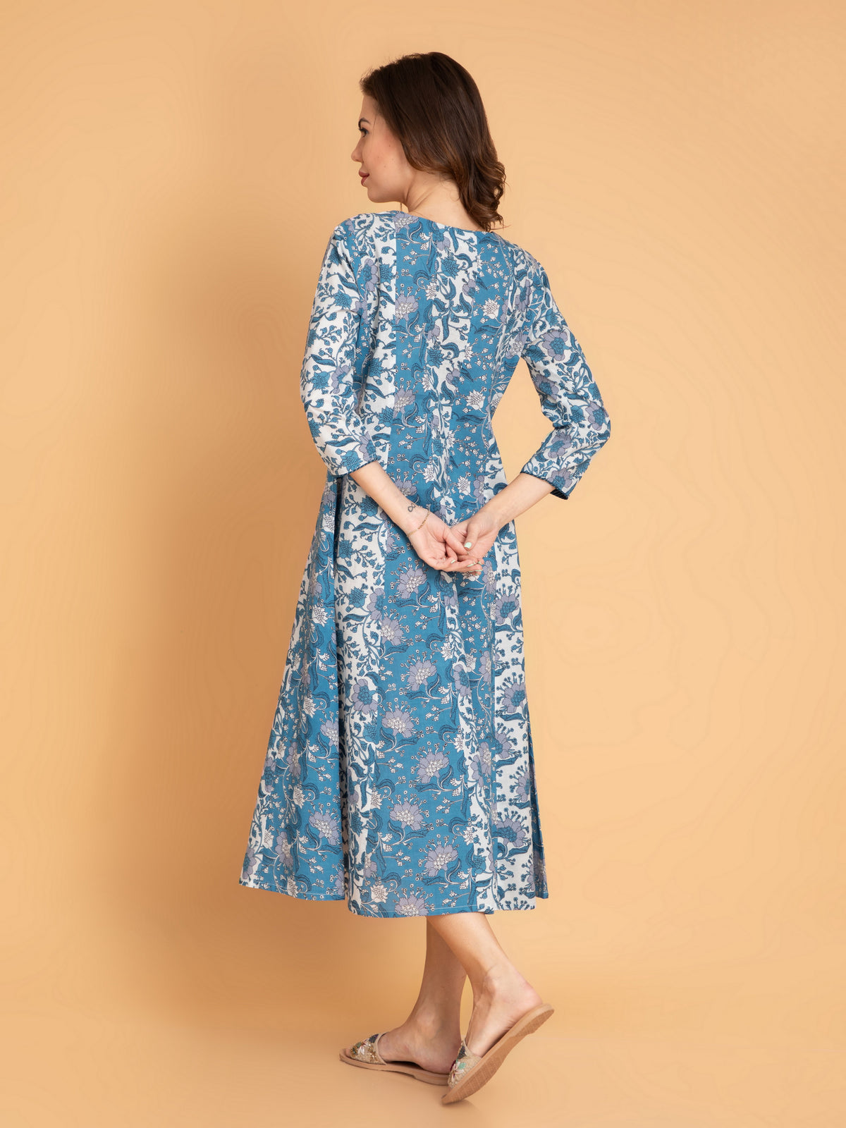 Mul Cotton Printed Kalidar Kurti with Zari Work