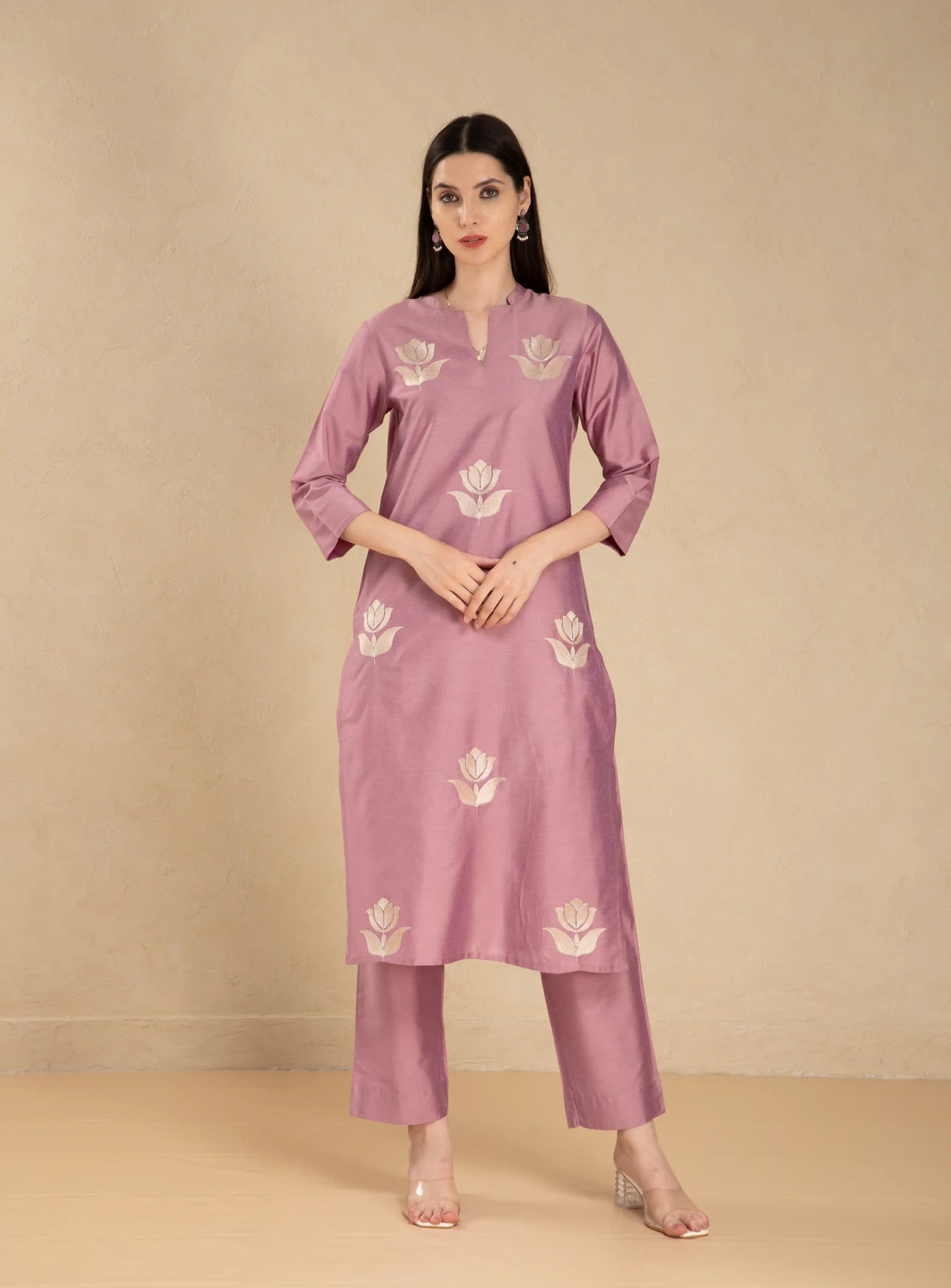 SILK BASE 2PC KURTA SET WITH EMBROIDERY DETAILS