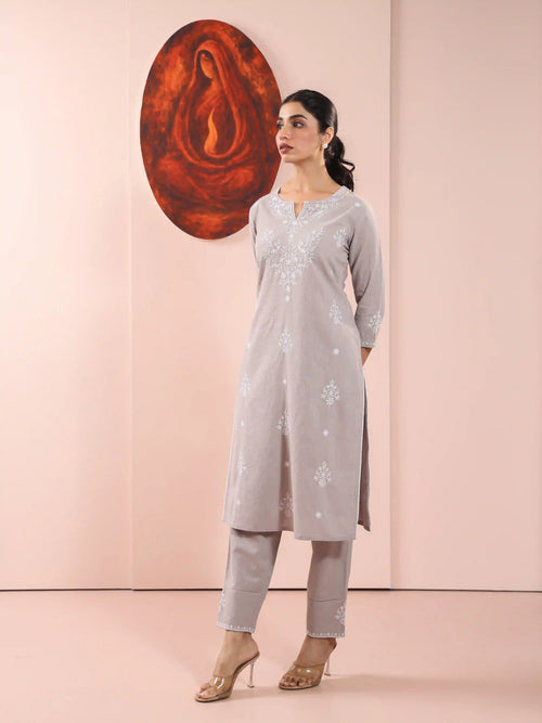 CHIKANKARI EMBROIDERY 2PC KURTA SET