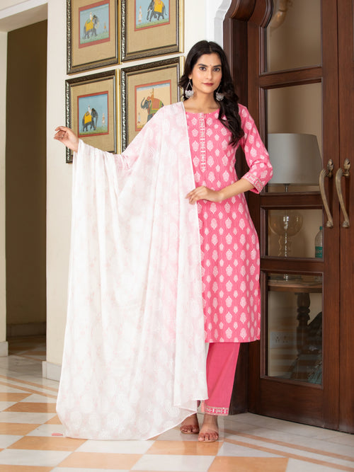 KHADI PRINTED 3 PCS KURTA SET