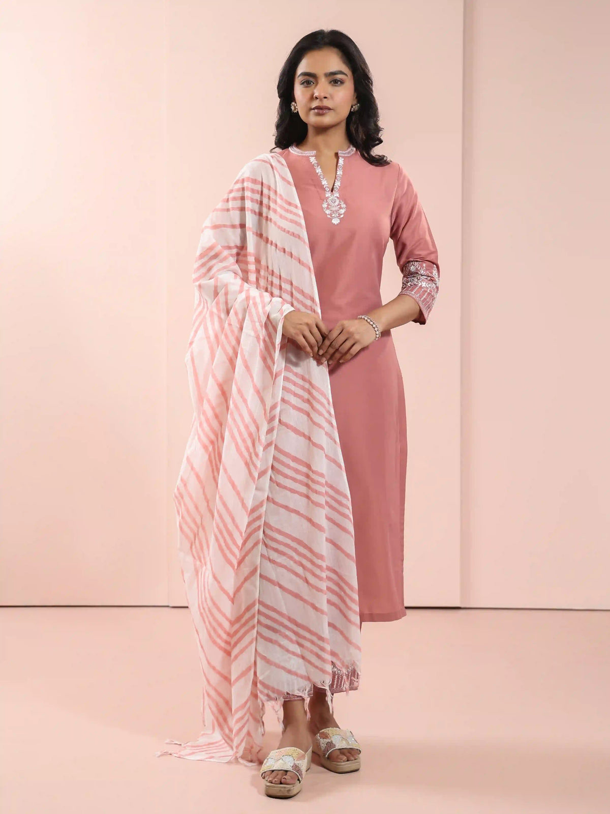 SILK BASE MIRROR EMBROIDERY 3PC KURTA SET