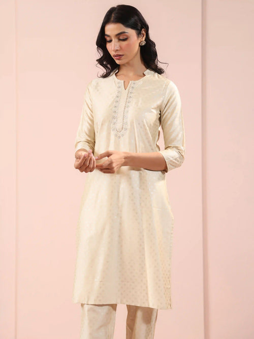 SILK BASE 2PC GOLD PRINTED KURTA SET