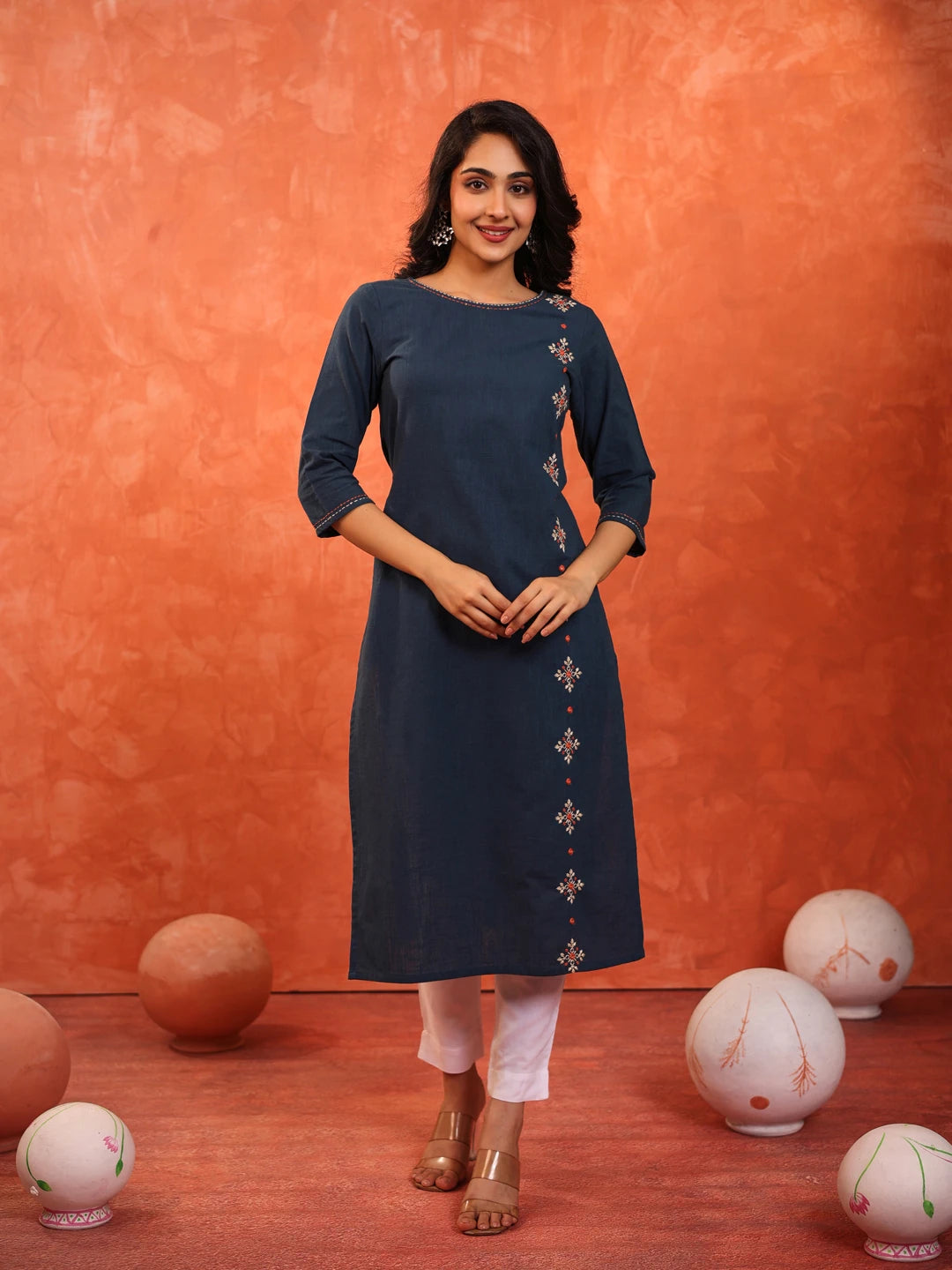 MIRROR HANDLOOK EMBROIDERED SINGLE KURTI EMBELLISHED WITH HANDCRAFT DETAILS
