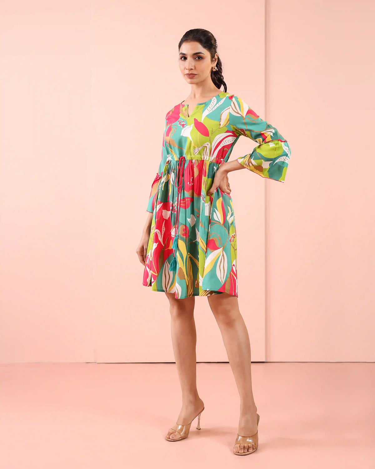 MUL COTTON TROPICAL PRINTED SHORT DRESS