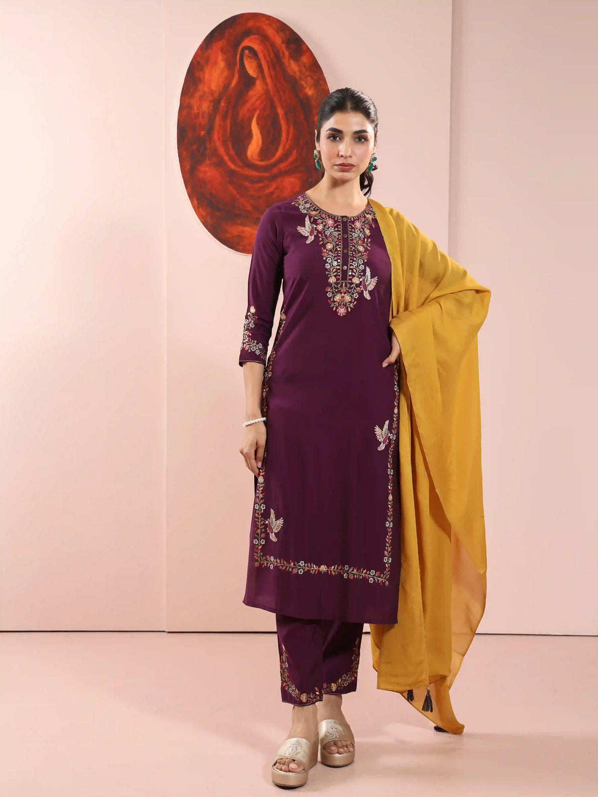 SILK BASE BEAUTIFUL EMBROIDERY 3PC KURTA SET WITH SEQUENCE DETAILS