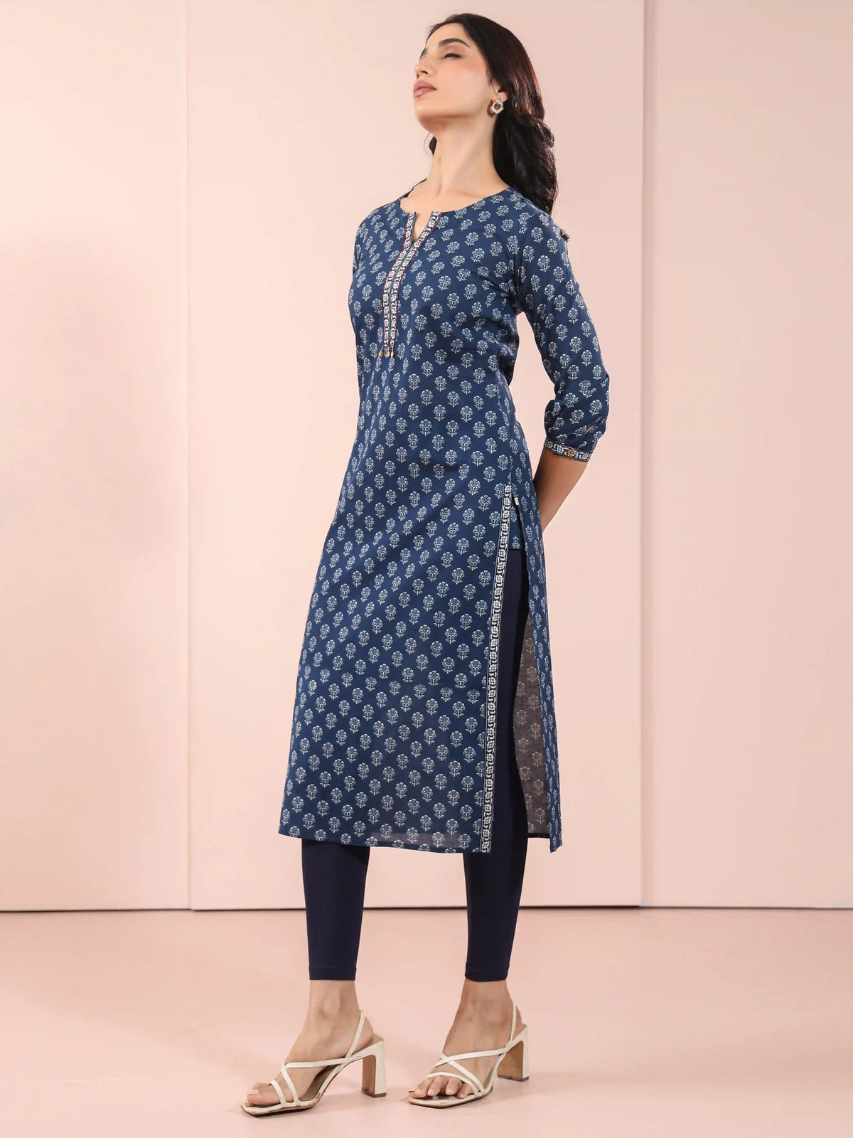 MUL COTTON BAGRU PRINTED KURTI EMBELLISHED WITH HAND CRAFT DETAILS