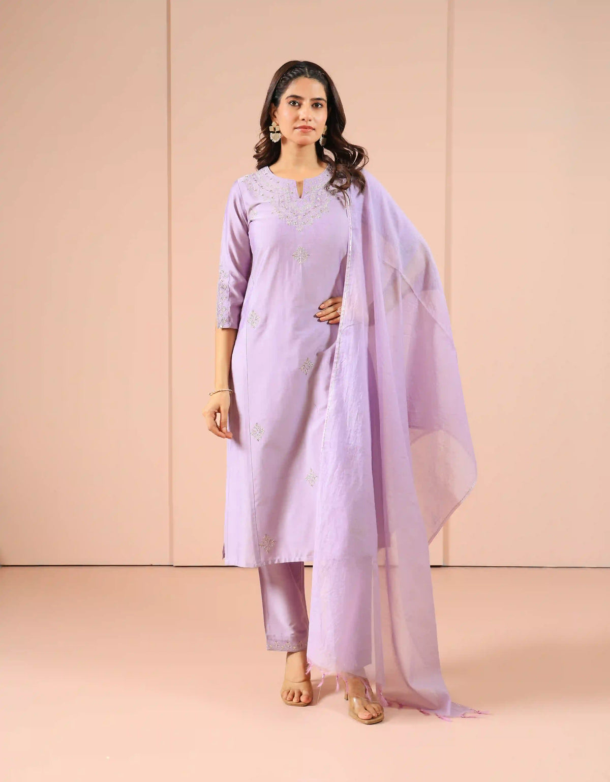 SILK BASE 3PC KALIDAR SET WITH MIRROR EMBROIDERY DETAILS