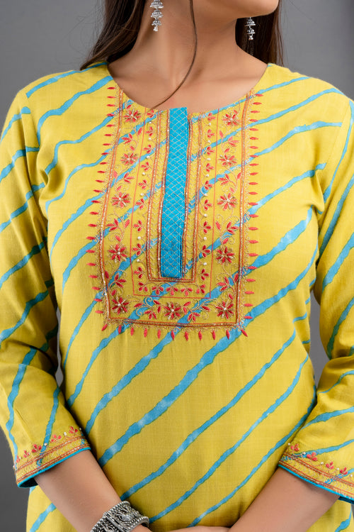 Lehariya Printed 2 Pc Kurta Set with Adda Work