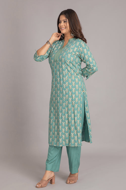 Gold Printed 2 Pc Kurta Set with Couching Detail