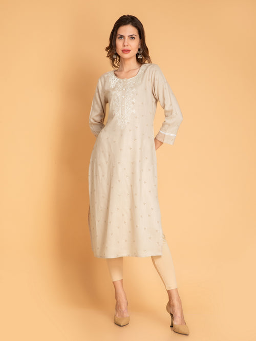 Viscose Blend Embroidered Straight Long Kurti