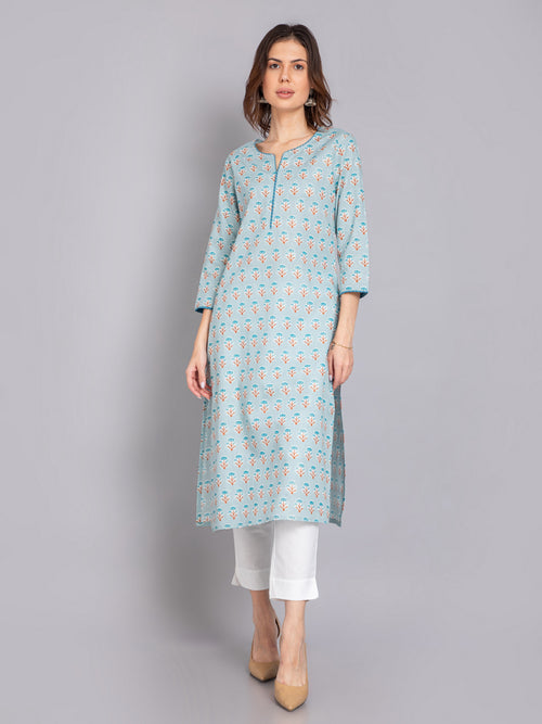 Rayon Linen Gold Foil Printed Long Kurti