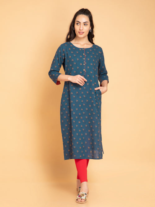 Printed Long Kurti with Fabric Trims