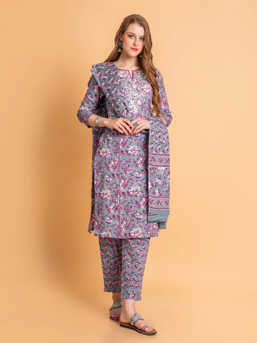 SUTI WOMEN EMBROIDERED MUL COTTON PRINTED 3PC KURTA PANT SET