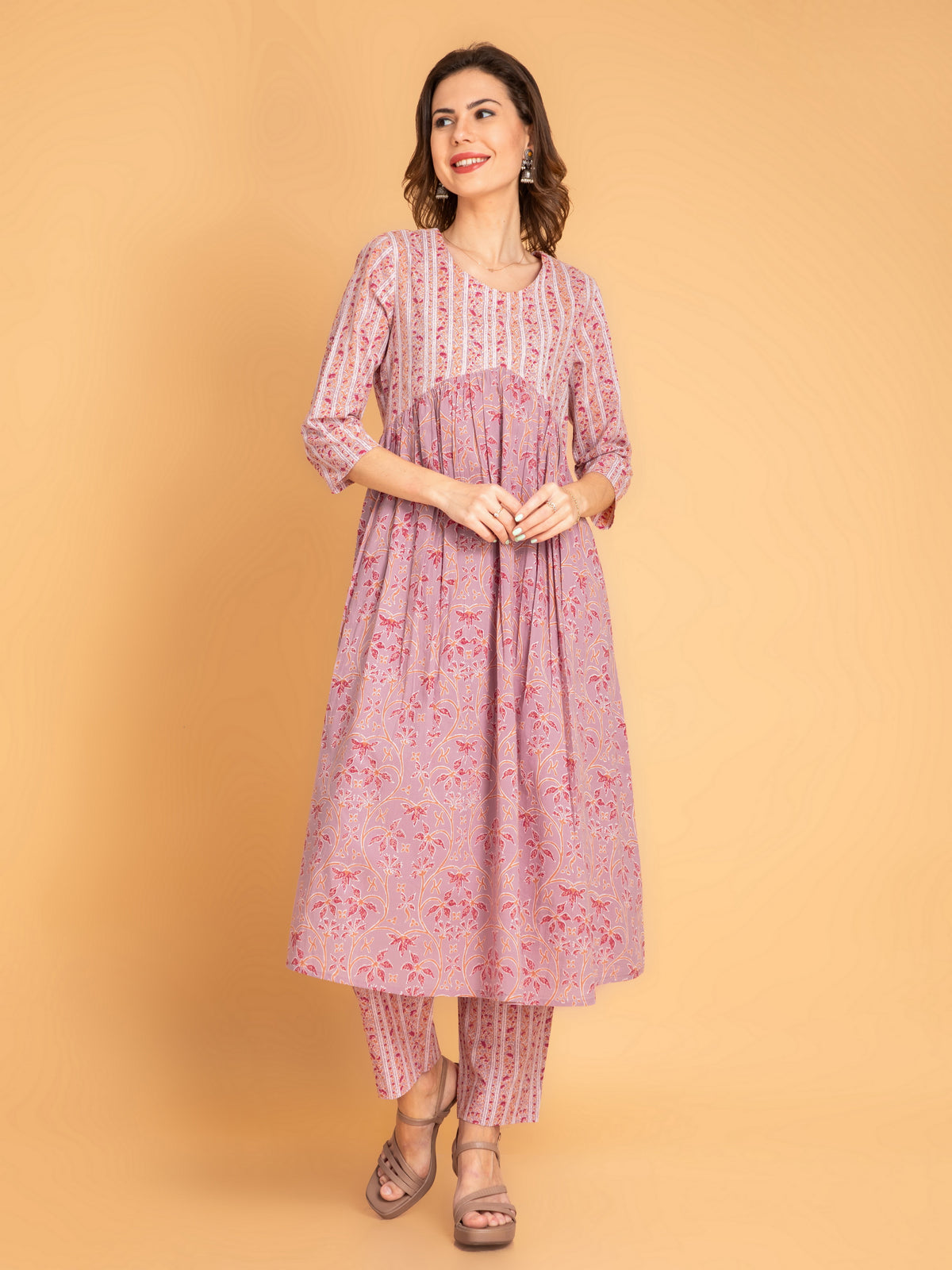 Mul Cotton Alia Cut 2Pcs Kurta Set with Gota Lace