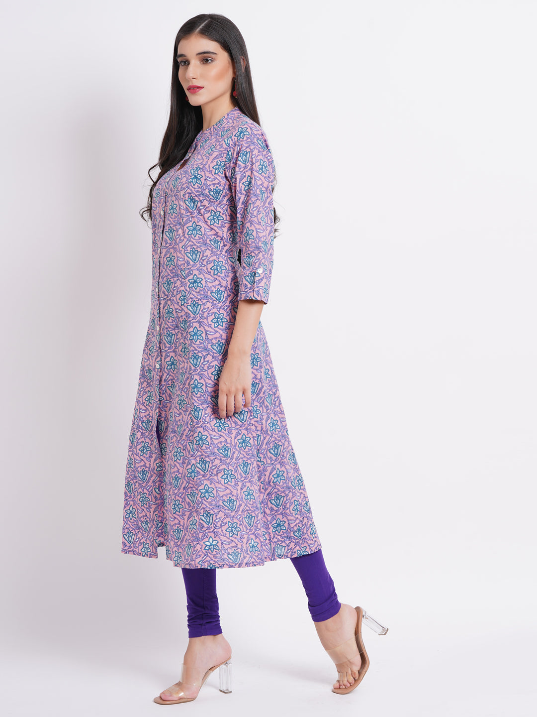 Printed A-Line Day Out Kurti with Button Details