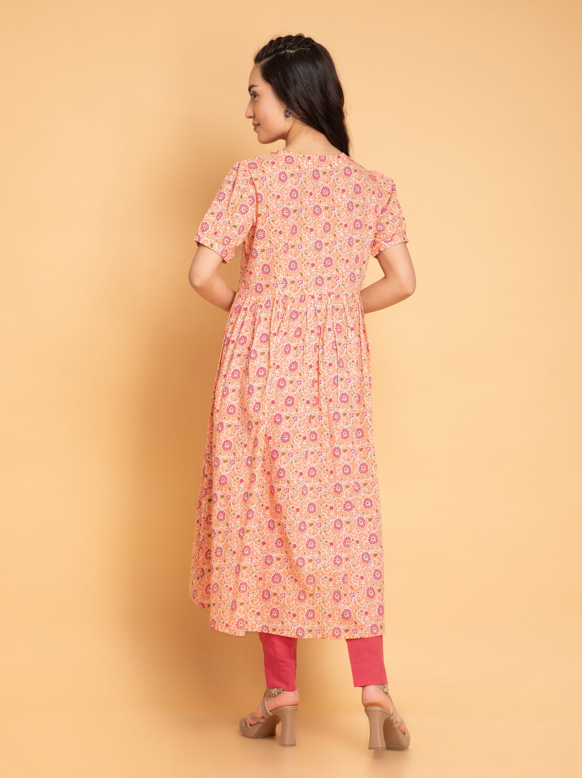 Mul Cotton Floral Printed High-Low 2 Pc Kurta Set