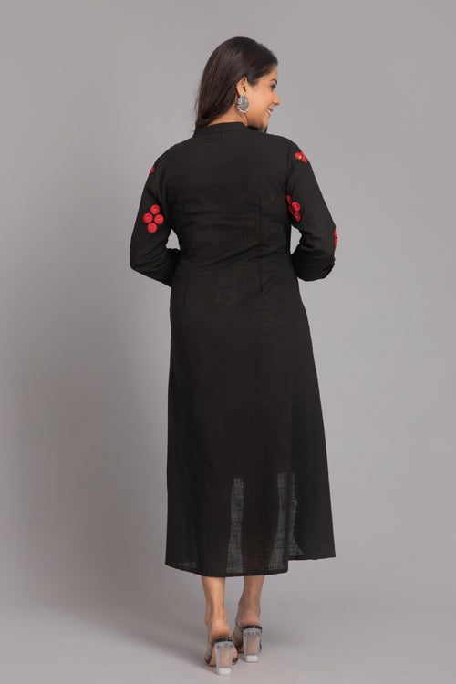 Cotton Slub Embroidered High-Low Long Kurti