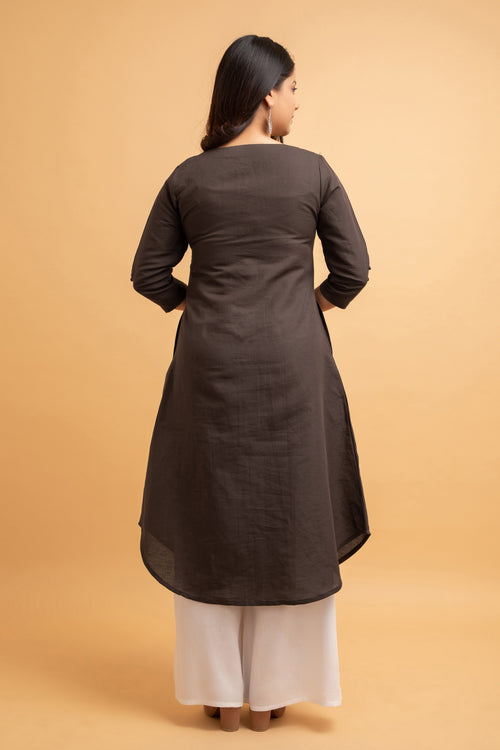 Cotton Linen Long Kurti with Button Detail