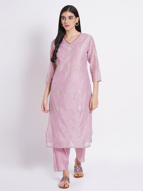 Rich Chanderi Silk 2Pc Kurta Set with Sequence Embroidery