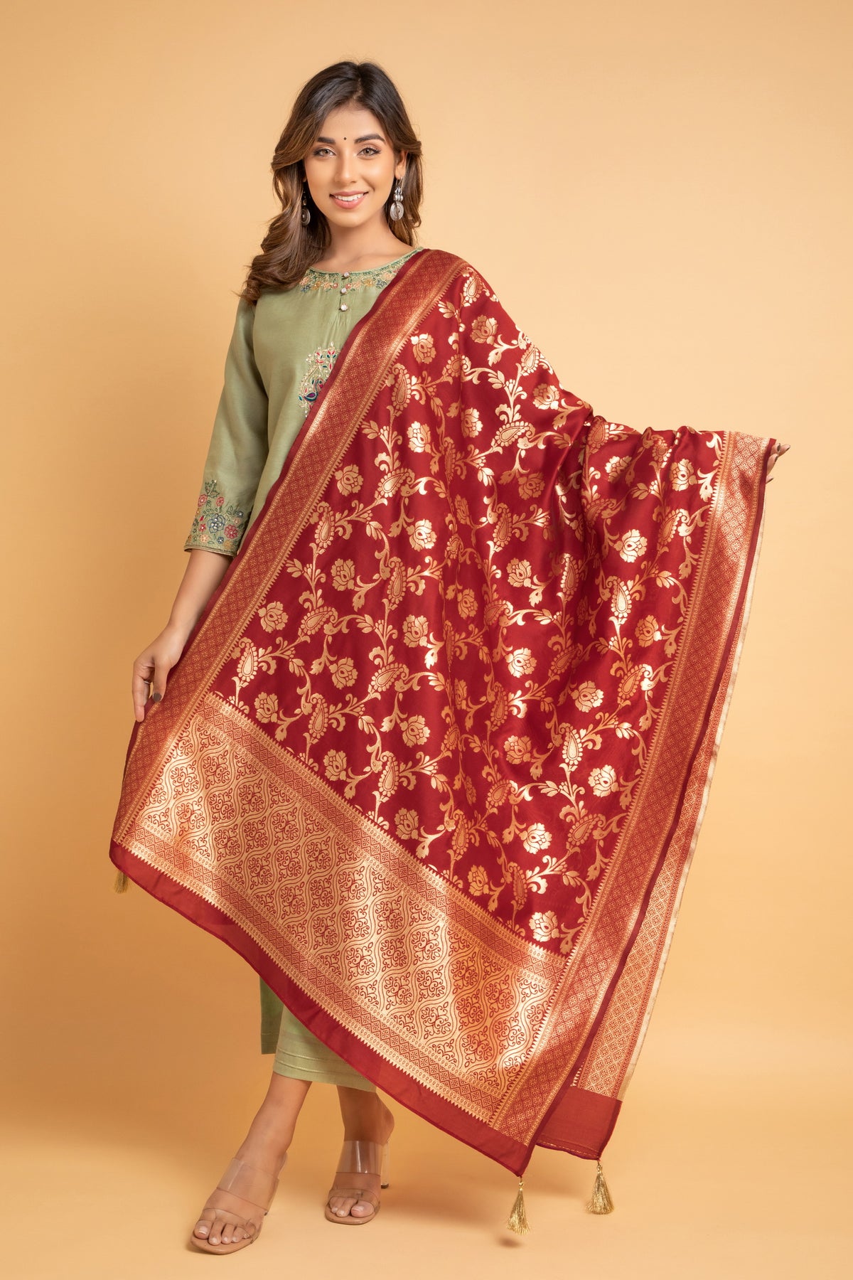 Banarsi Silk Dupatta with Zari Zaal Patterns