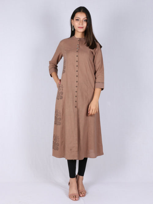 Hand Block Printed A-Line Kurti with Metal Buttons