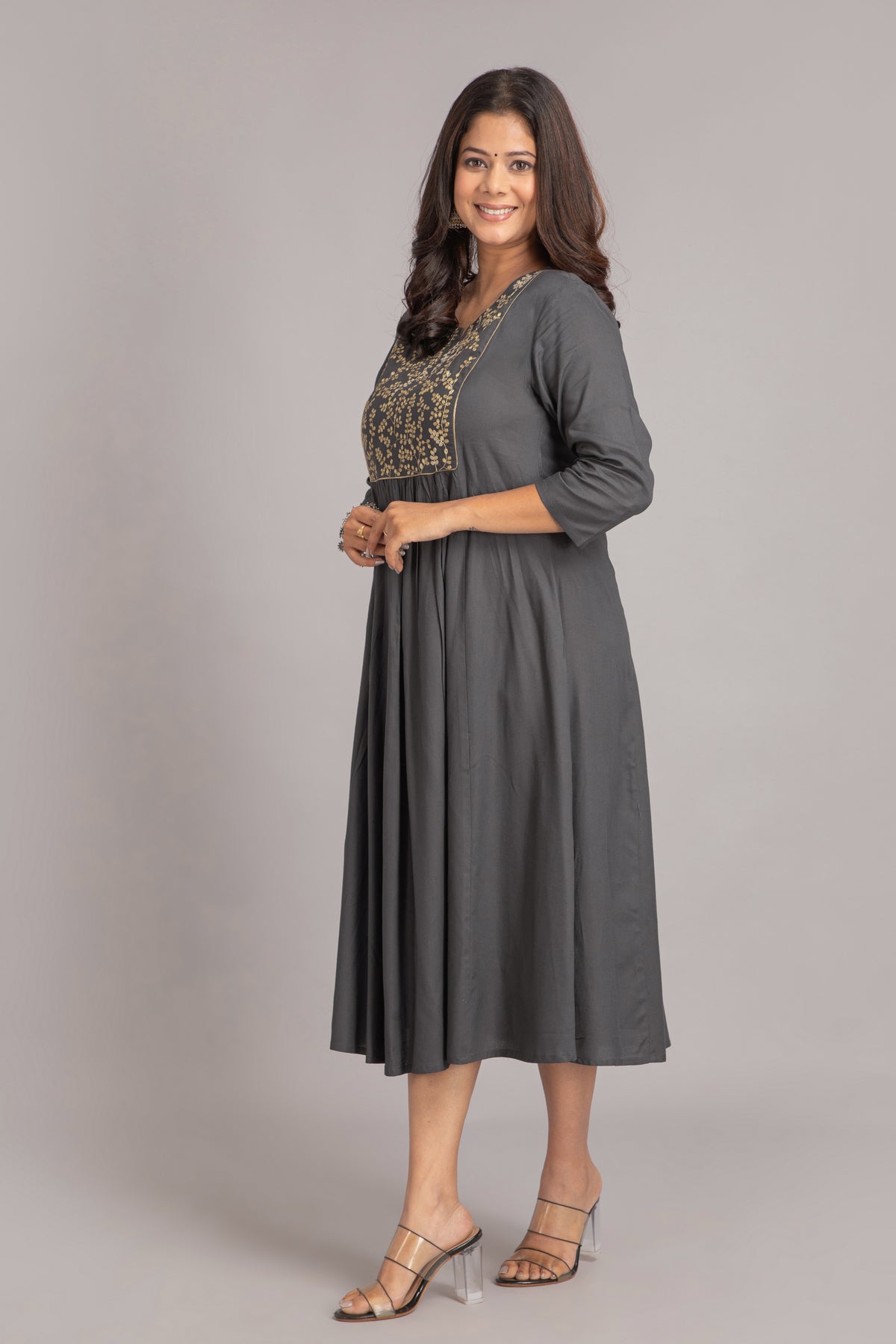 Zari Embroidered Flared Long Dress