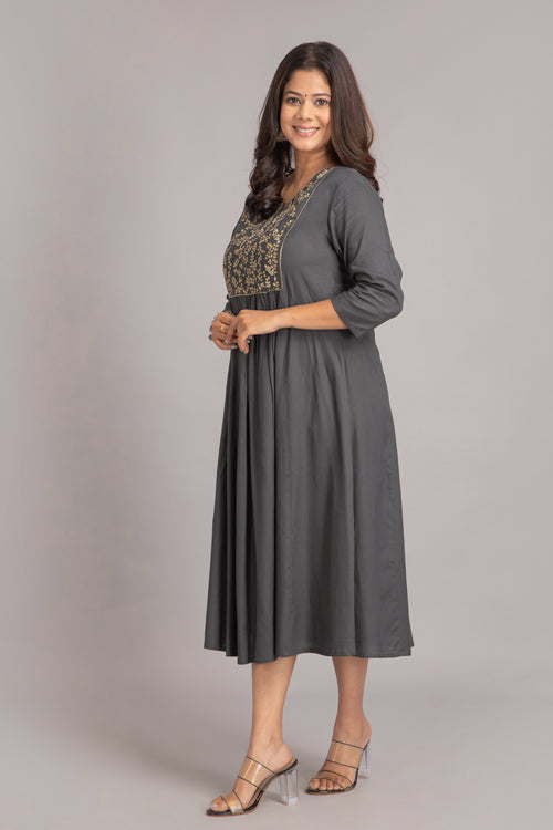 Zari Embroidered Flared Long Dress