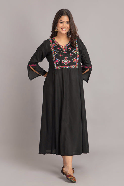 Beautiful Phulkari Embroidered Flared Kurti Long Dress