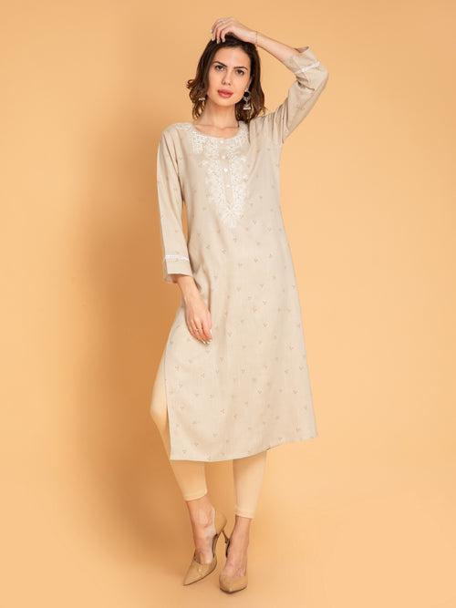 Viscose Blend Embroidered Straight Long Kurti