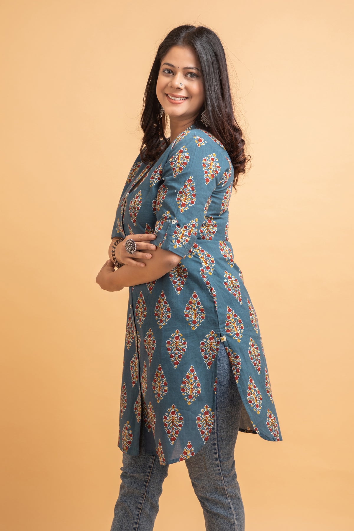 Cotton Ajrak Printed Short Kurti