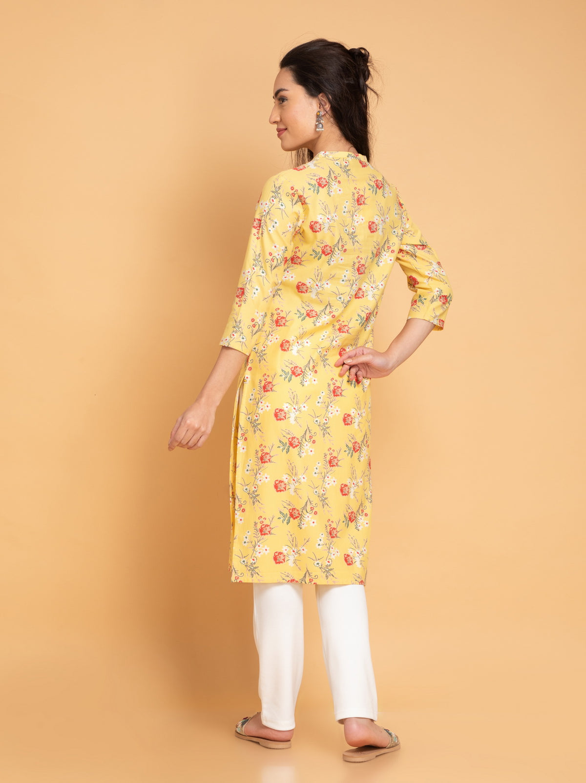 Floral Printed Placket Long Kurta