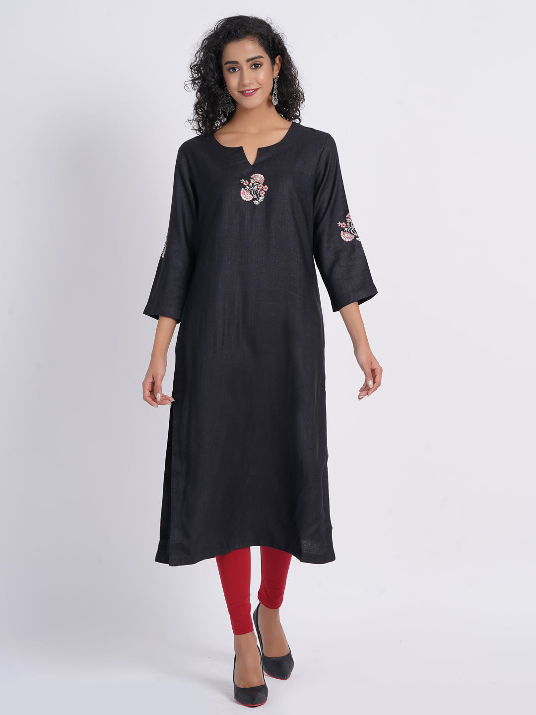 Embroidered Tussar Silk Long Kurti