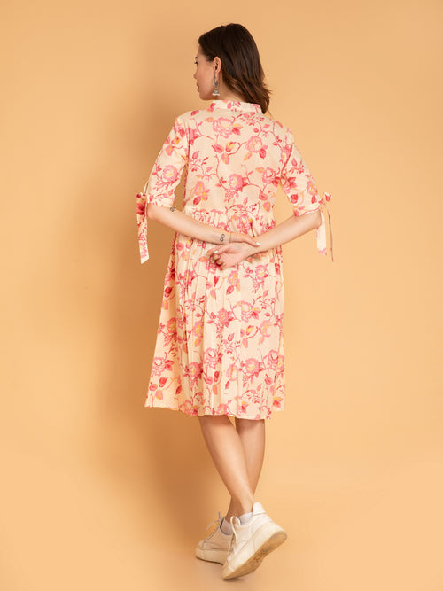 Floral Gold Print Mul Cotton Dress