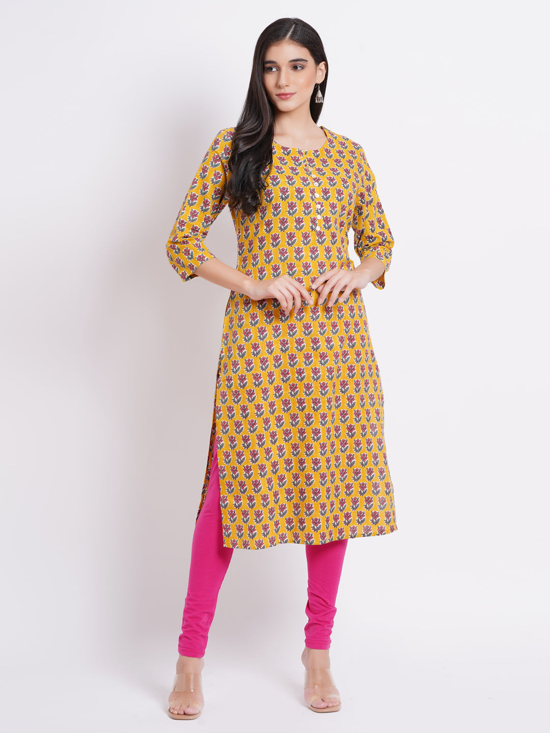 Cotton Printed Long Kurti With Button Details