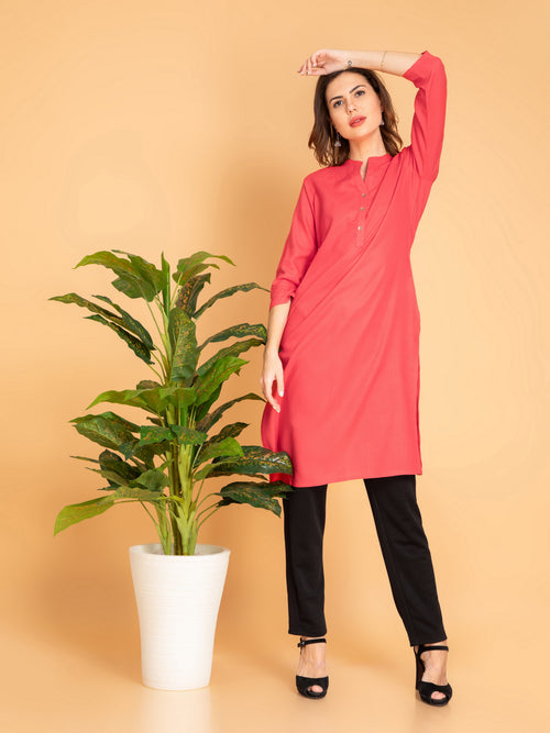 Pintuck Detail Knee-Length Kurti