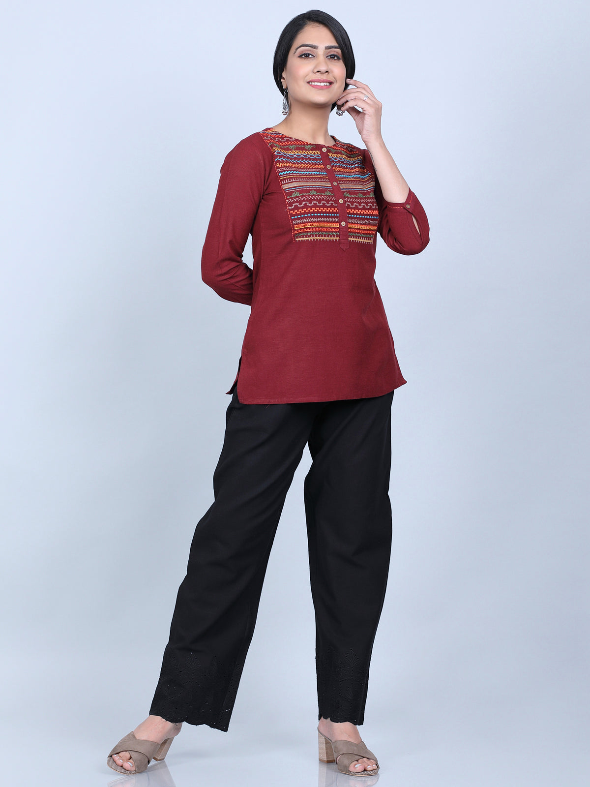 Rayon Linen Top with Colorful Embroidery