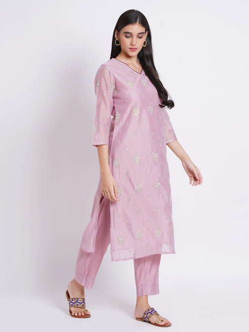 Rich Chanderi Silk 2Pc Kurta Set with Sequence Embroidery