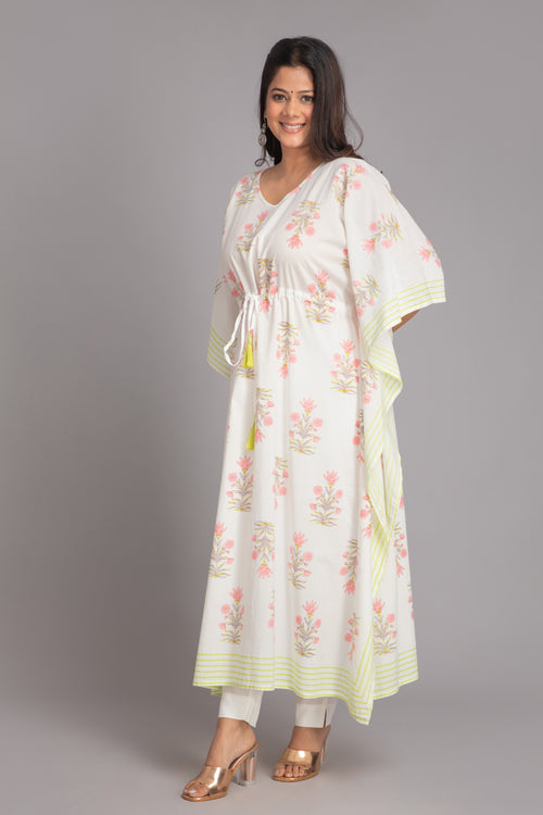 Suti Women Mul Cotton Beautiful Printed Kaftan With Drawstring At Waist