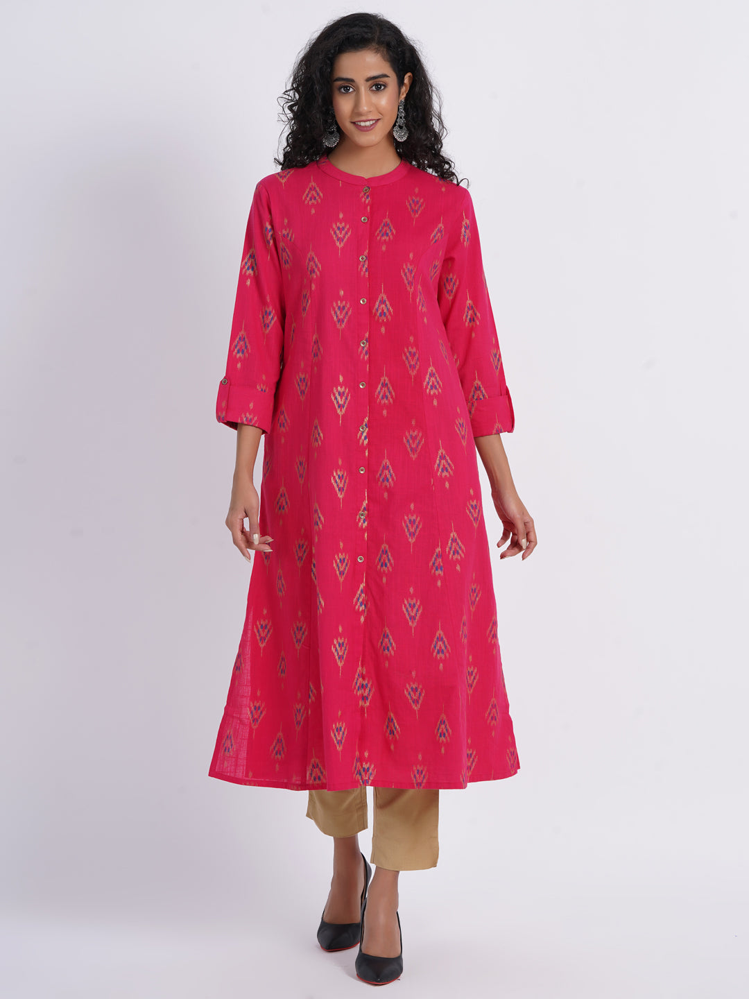 Ekat Gold Printed A-Line Long Kurti