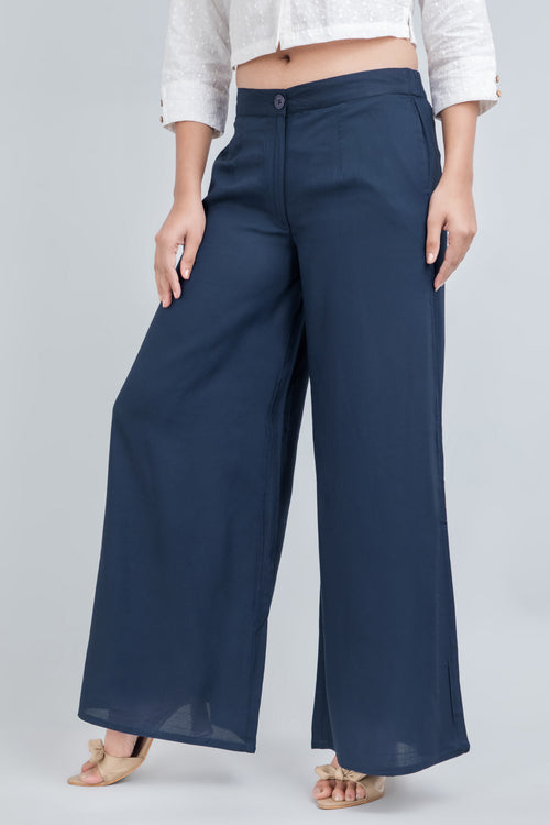 Solid Rayon Palazzo Pants