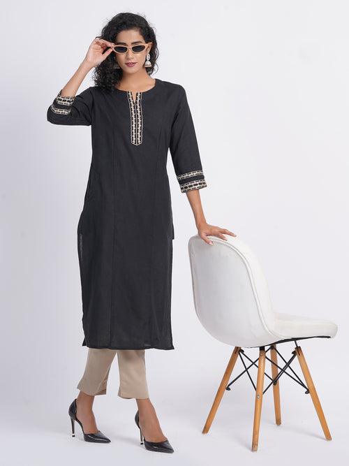 Rayon Linen Blend Princess Kali Kurti with Contrast Embroidery