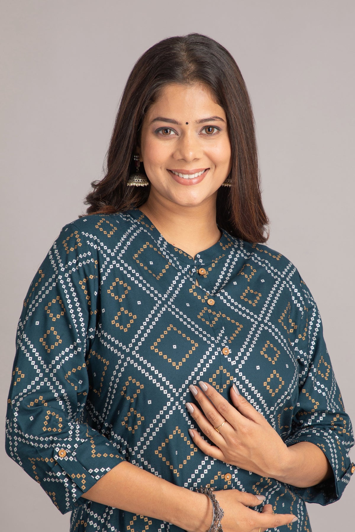 Bandhej Printed A-Line Long Kurti