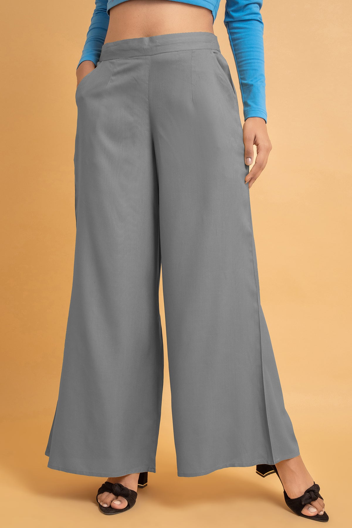 Solid Rayon Palazzo Pants